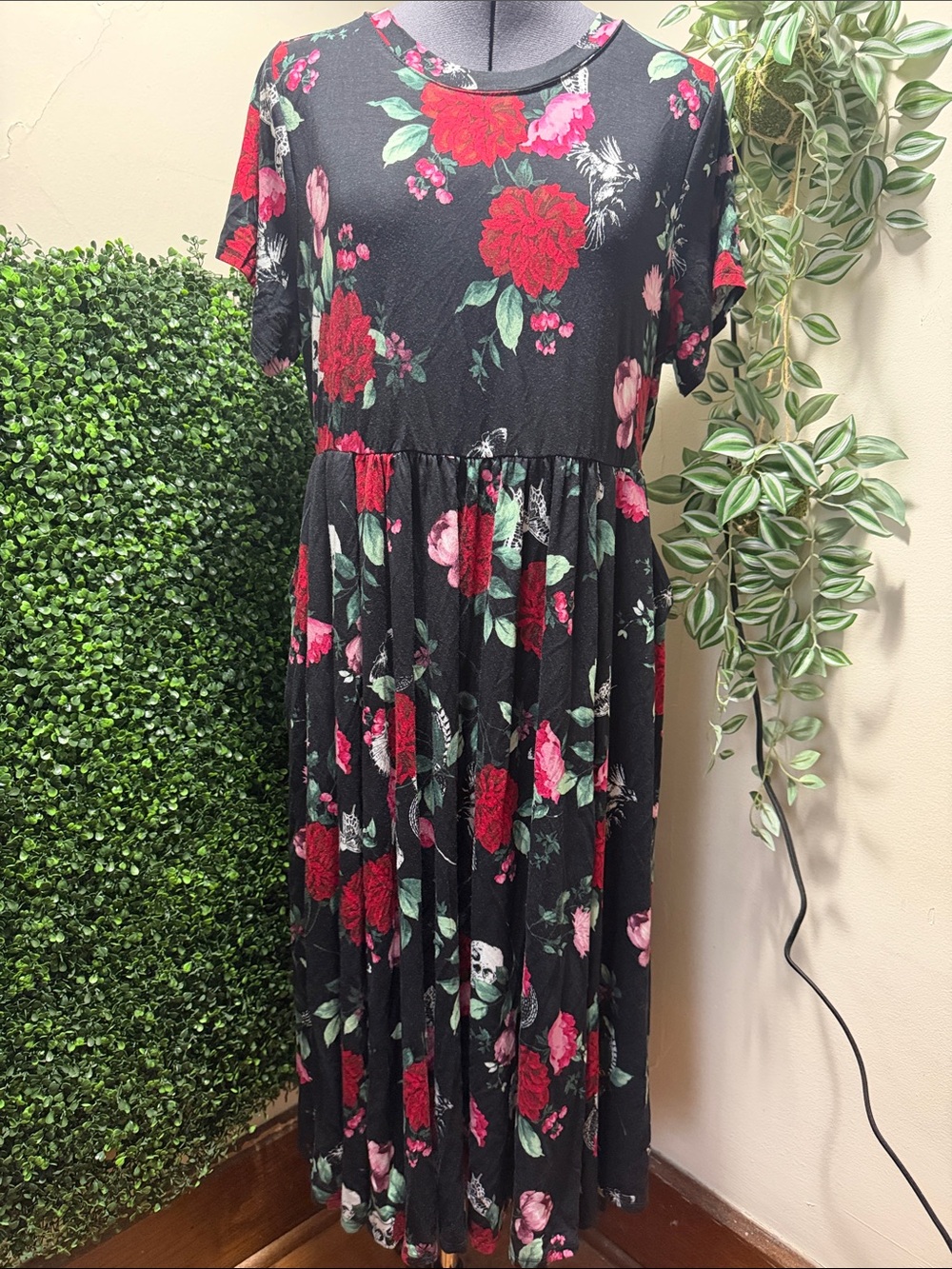 torrid Black Maxi Dress with Red & Pink Floral Print
